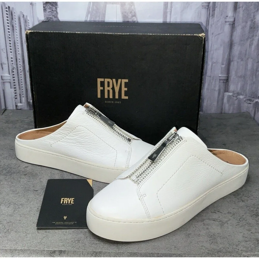 FRYE Women’s Lena Zip Mule Shoe,White Size 8.5M